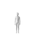 White abstract child mannequin, with abstract head, 8 years, white powdercoated base, pose CM308