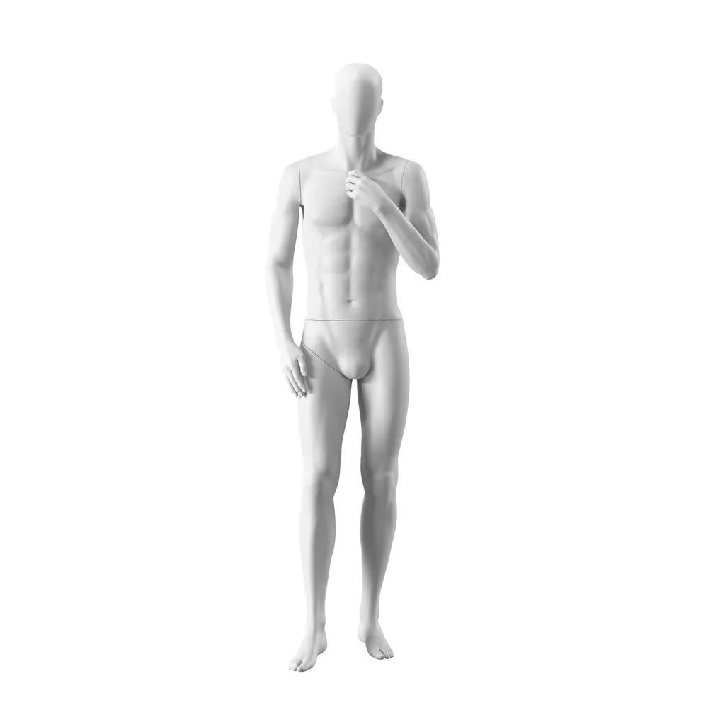 Maniquí realista de color blanco hombre, estilo urbano, cabeza abstracta, postura de pie 306