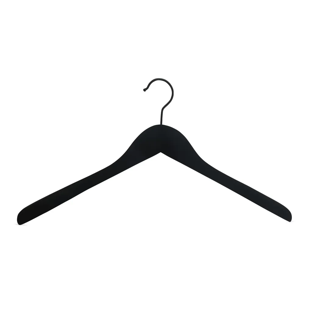 Soft touch clothes hanger for blazer, 3 cm shoulder width, 41 cm, black, black hook - box of 50 pcs