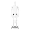 Maniquí masculino móvil en blanco para vestimenta de museo, cabeza abstracta, ajustable, pose YM03.