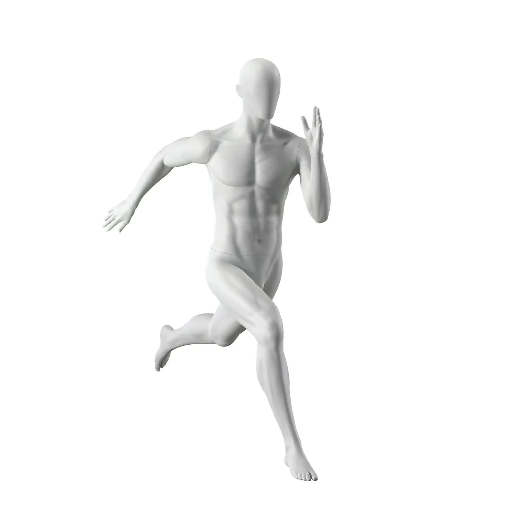 Mannequin sportif de sprint, homme, gris, tête abstraite, pose debout 304