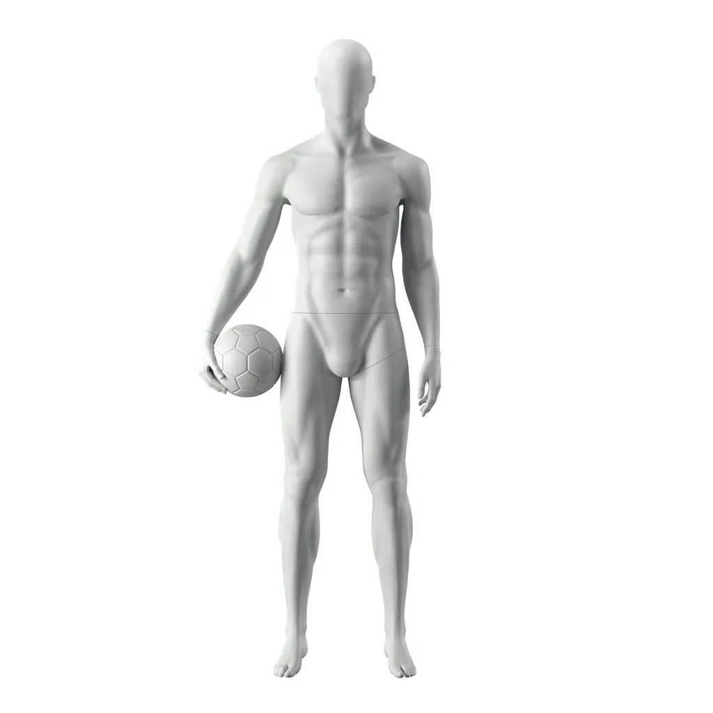 Maniquí de deporte fútbol, hombre, gris, cabeza abstracta, postura de pie 309