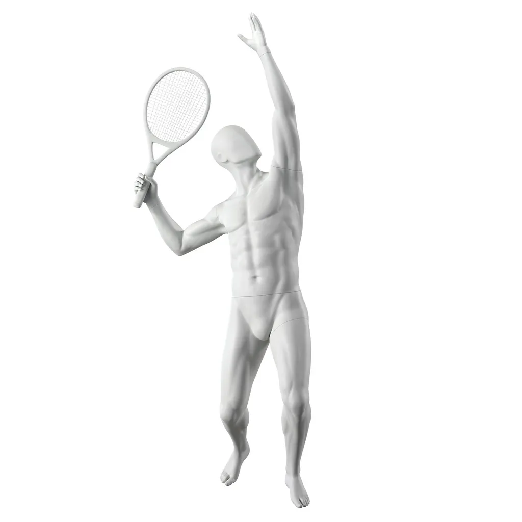 Tennis sport heren mannequin, grijs, abstract hoofd, staande pose 313