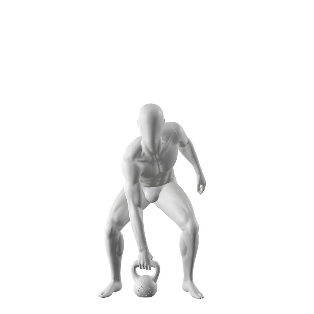 Maniquí de deporte kettlebell, hombre, gris, cabeza abstracta, postura de pie 315