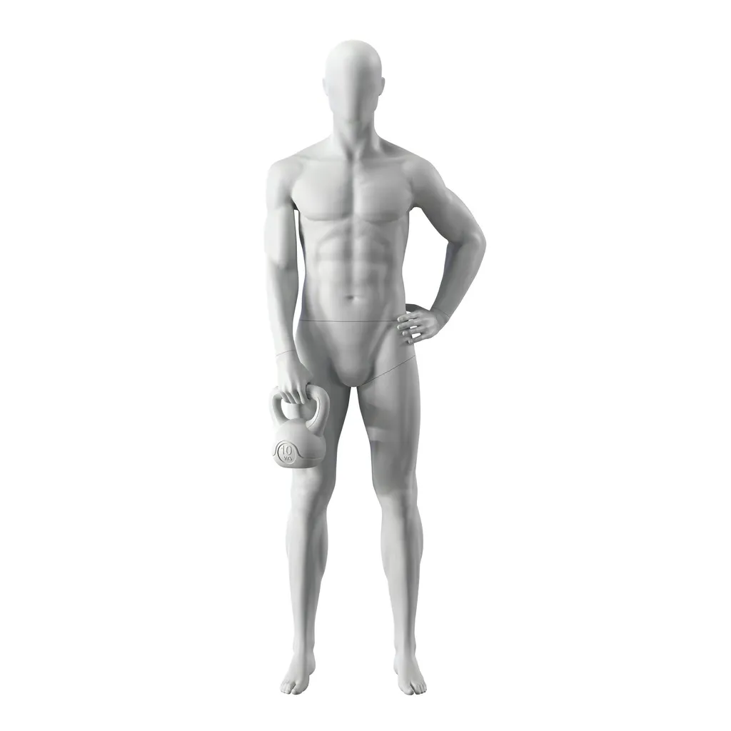 Maniquí de deporte gimnasio,  hombre, gris, cabeza abstracta, postura de pie 317