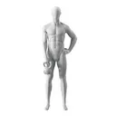 Fitness sport mannequin, male, grey, abstract head, standing pose 317