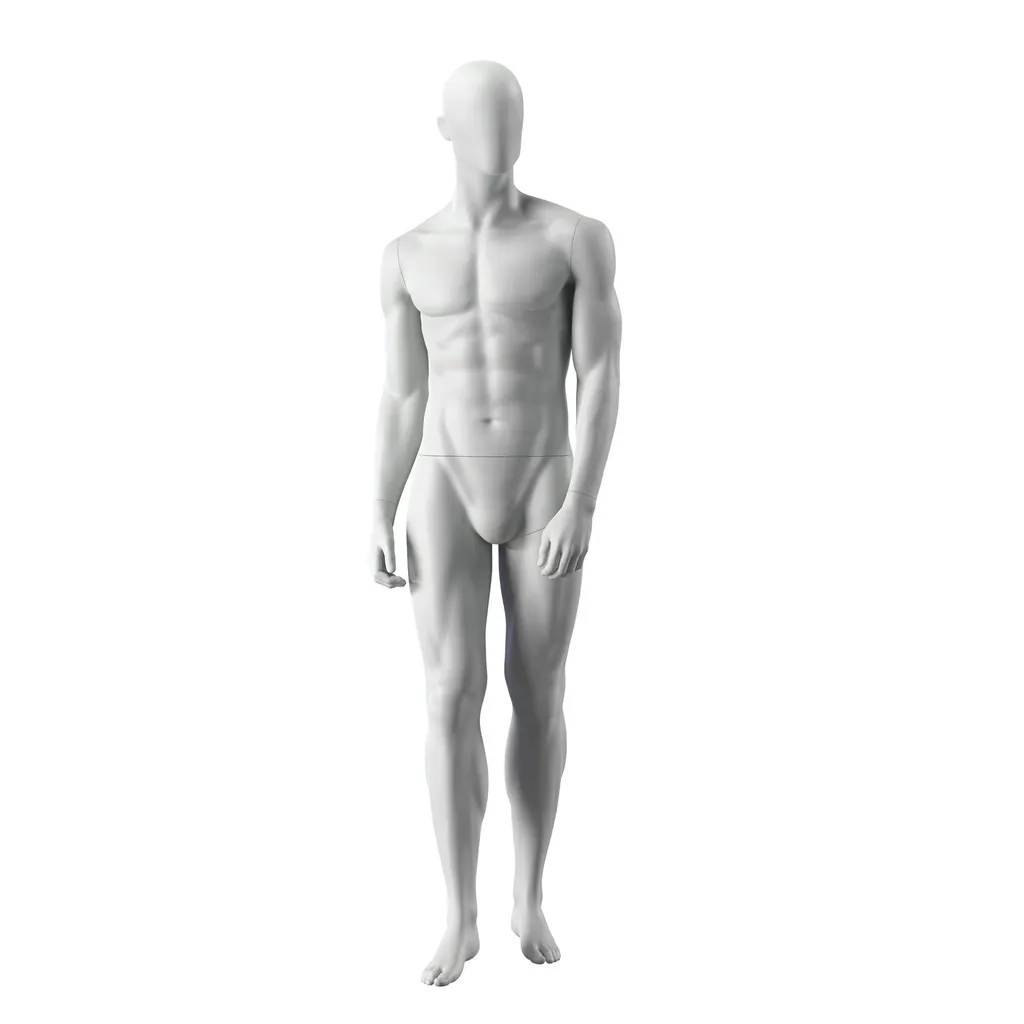 Maniquí de deporte hombre, gris, cabeza abstracta, postura de pie 329