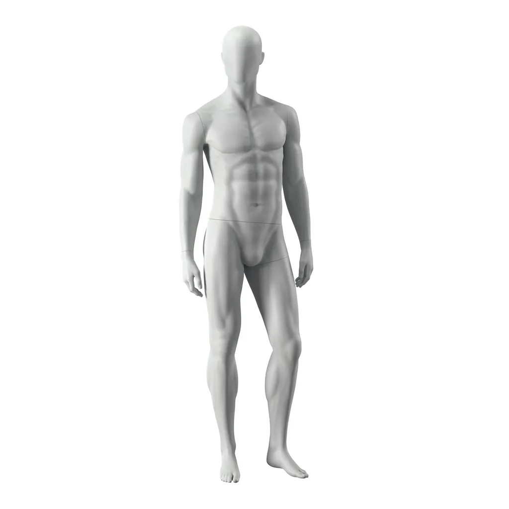 Maniquí de deporte hombre, gris, cabeza abstracta, postura de pie 330