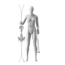 Ski sport mannequin, female, grey, abstract head, standing pose 10