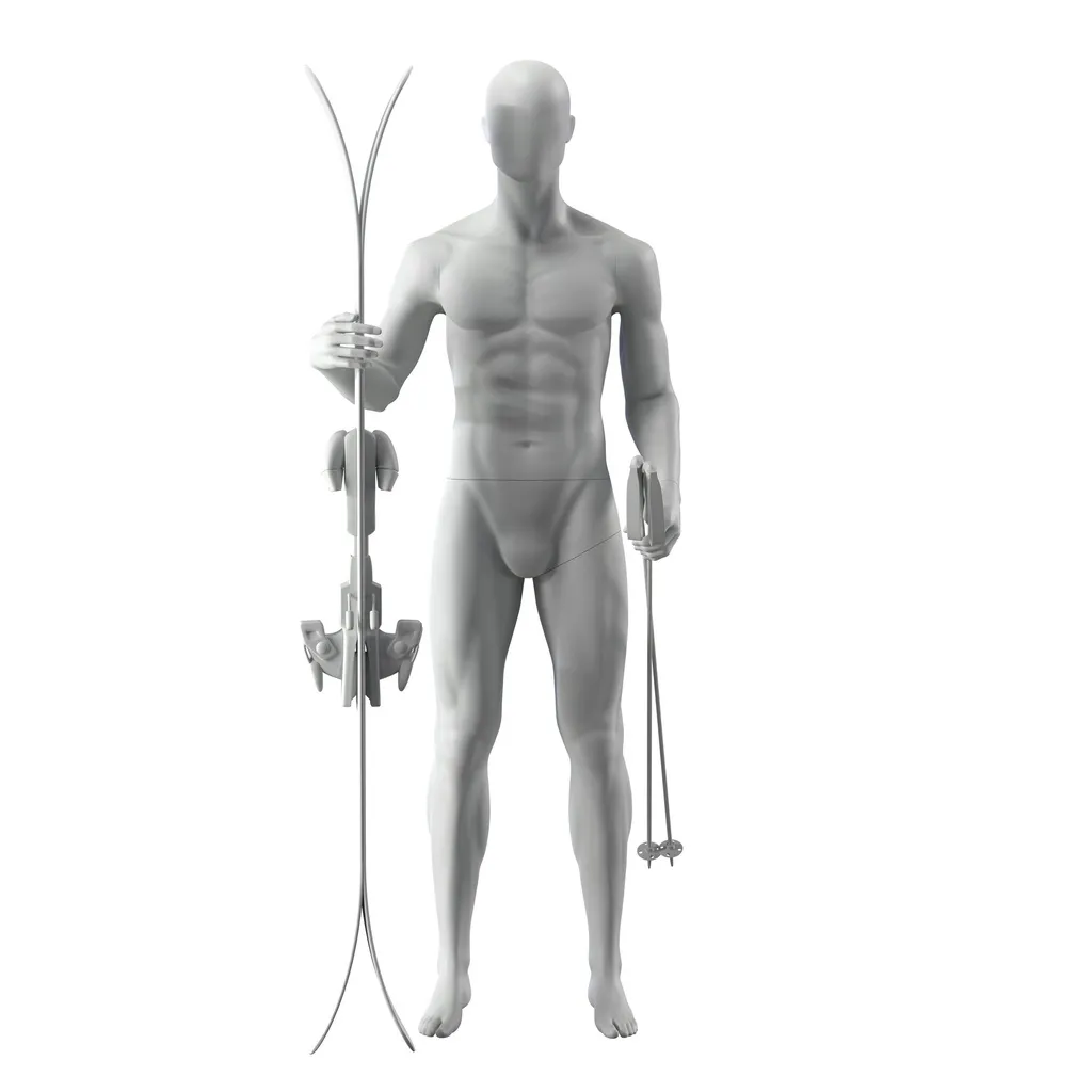 Ski sport mannequin, male, grey, abstract head, standing pose 312