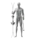 Mannequin sportif de ski, homme, gris, tête abstraite, pose debout 312