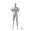 Fitness sport mannequin with leg prosthesis, female, grey, abstract head, standing pose 112