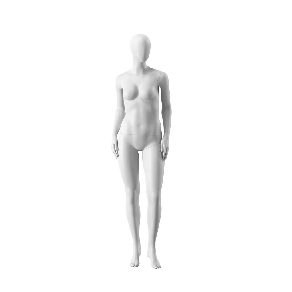 Plus size mannequin, female, abstract head, size EU40, white matt colour, standing pose 10