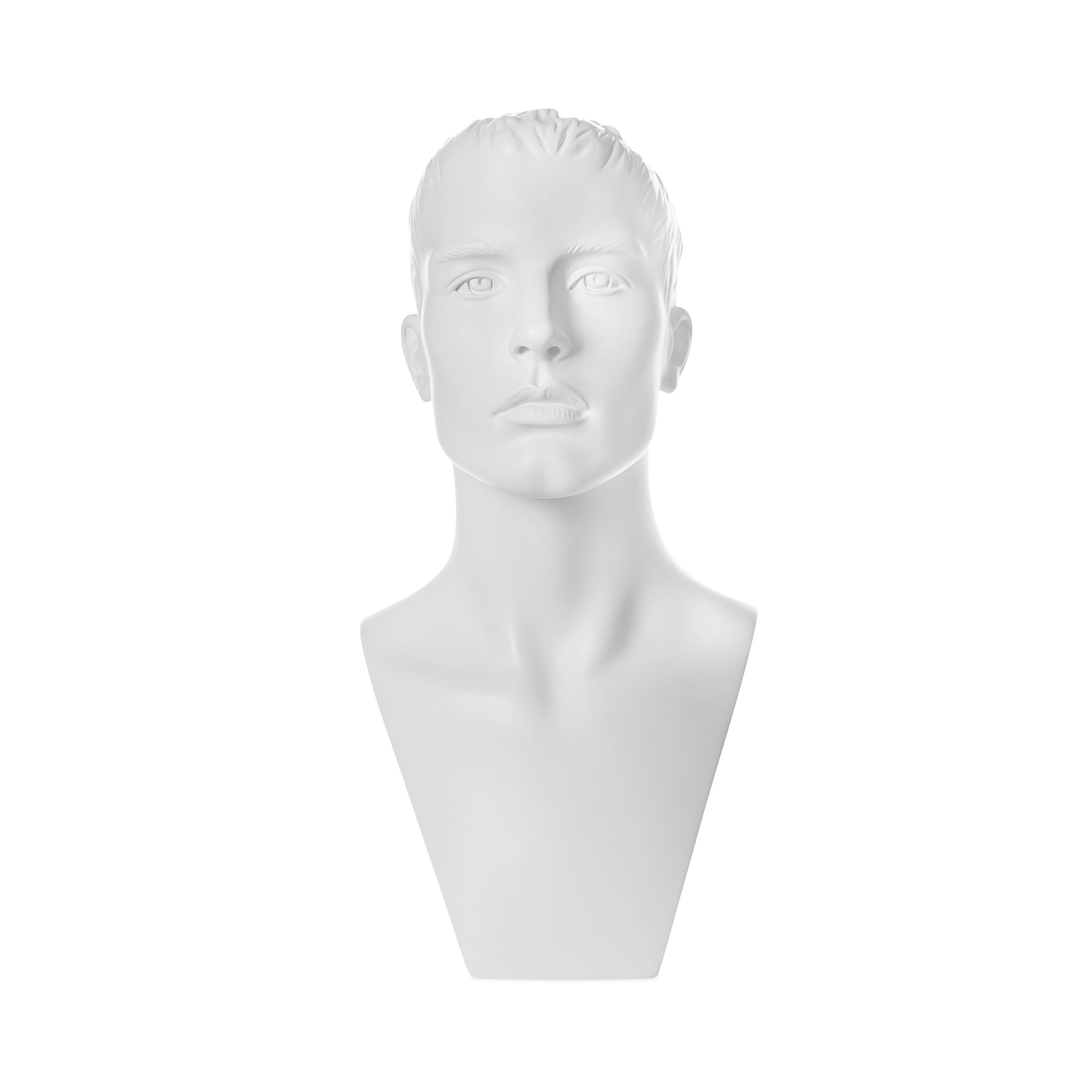 Tête homme avec des cheveux sculptés, blanc lait