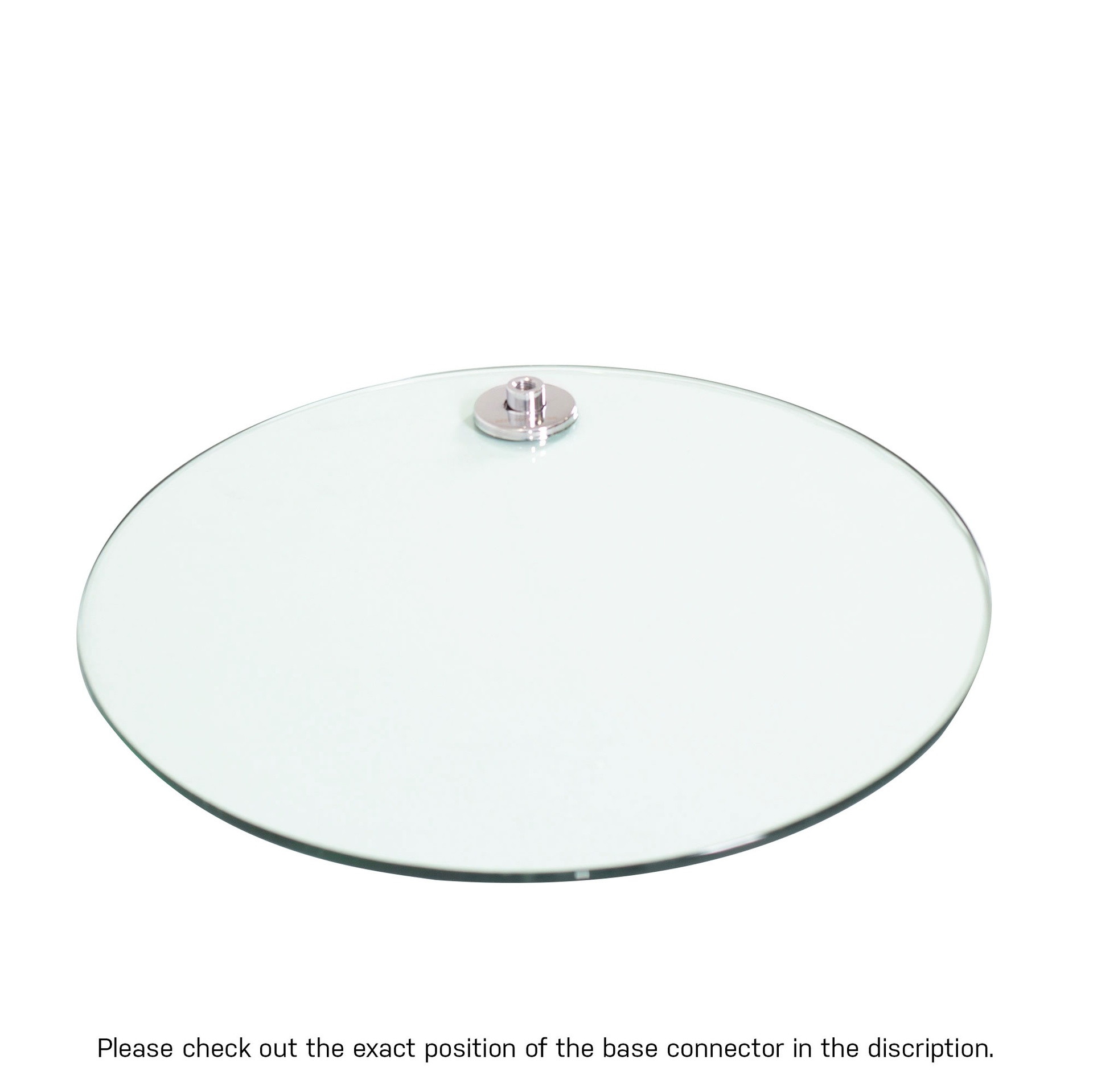 Voetplaat, rond, glas, 42 cm, M12, connector 5.5 cm