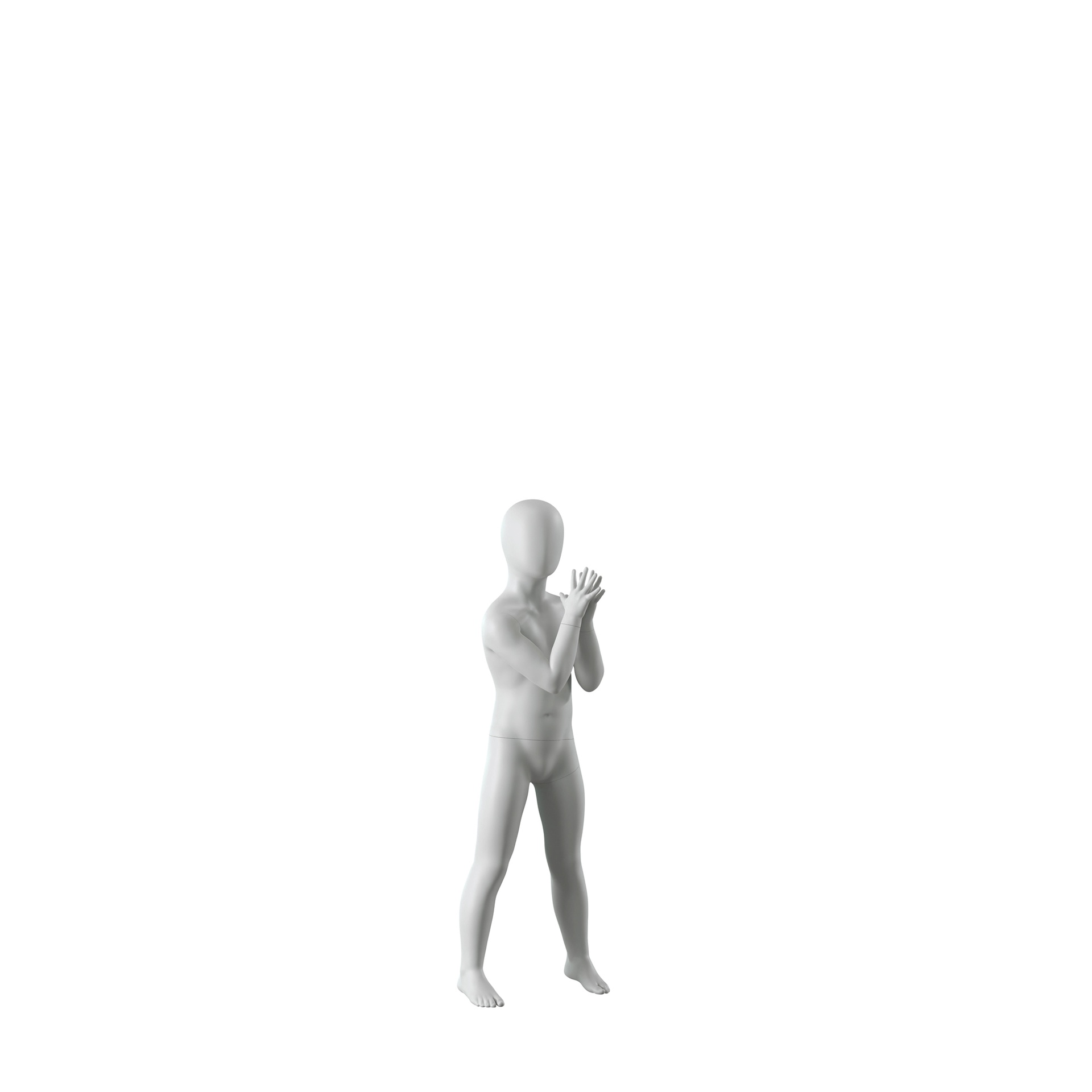 Mannequin enfant abstrait gris, avec tête abstraite, 4 ans, socle en verre, pose C201