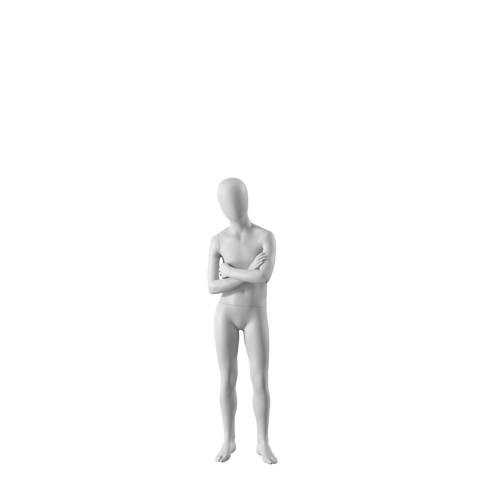 Abstract grey child mannequin, with abstract head, 8 years, glass base, pose C205