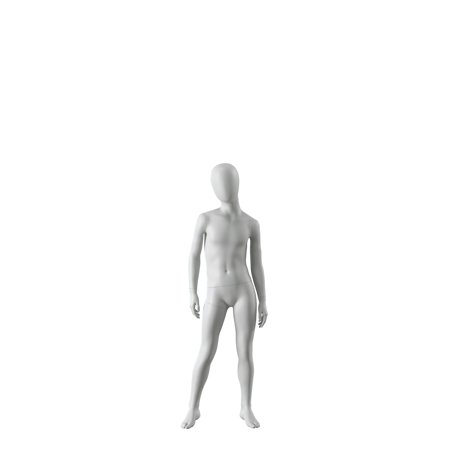 Abstract grey child mannequin, with abstract head, 8 years, glass base, pose C206