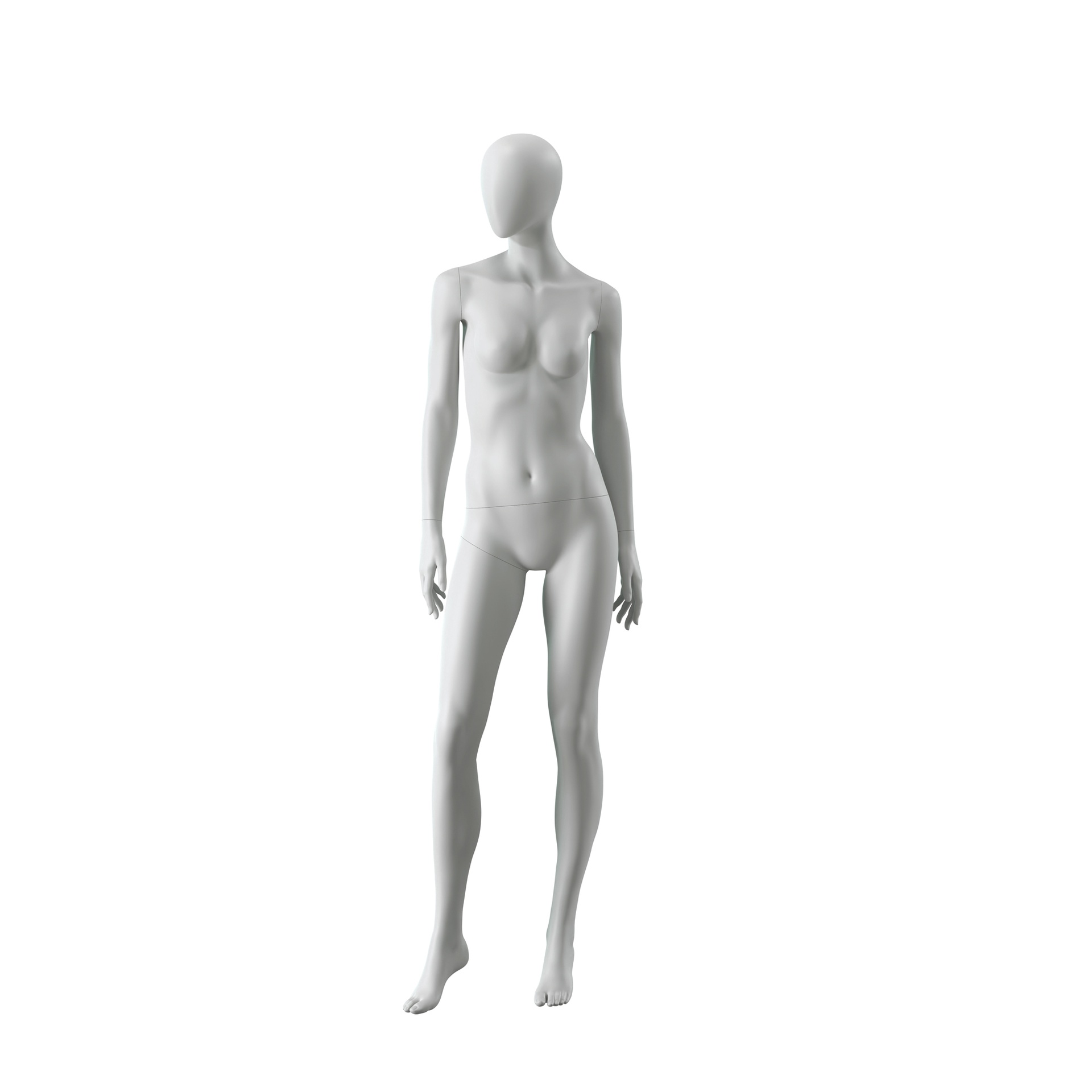 Mannequin femme abstrait gris, avec tête abstraite, socle en verre, pose F016