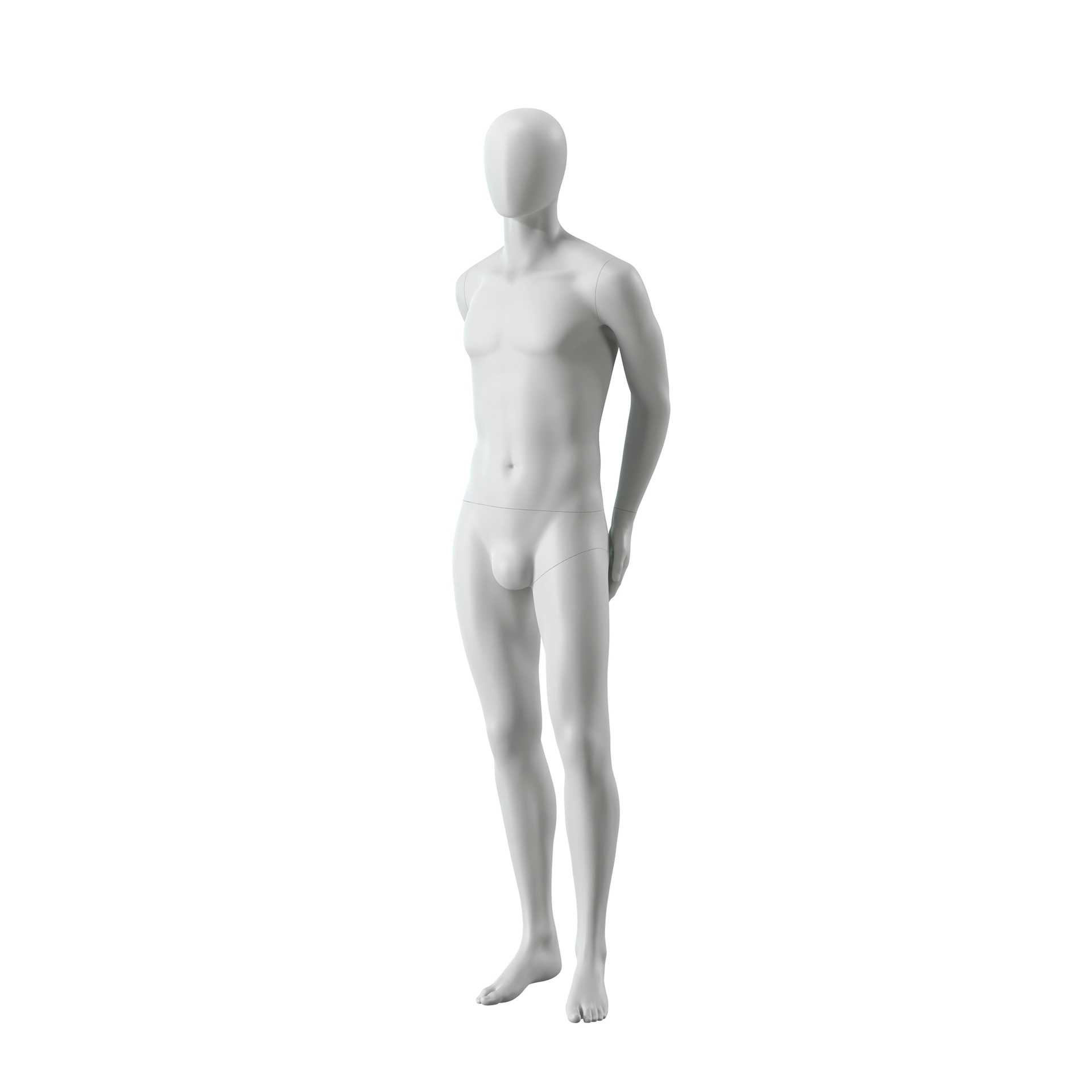 Mannequin homme abstrait gris, avec tête abstraite, socle en verre, pose M104