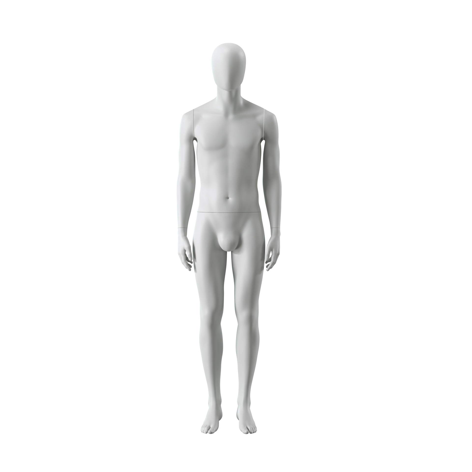 Abstract grey male mannequin, with abstract head, glass base, pose M108