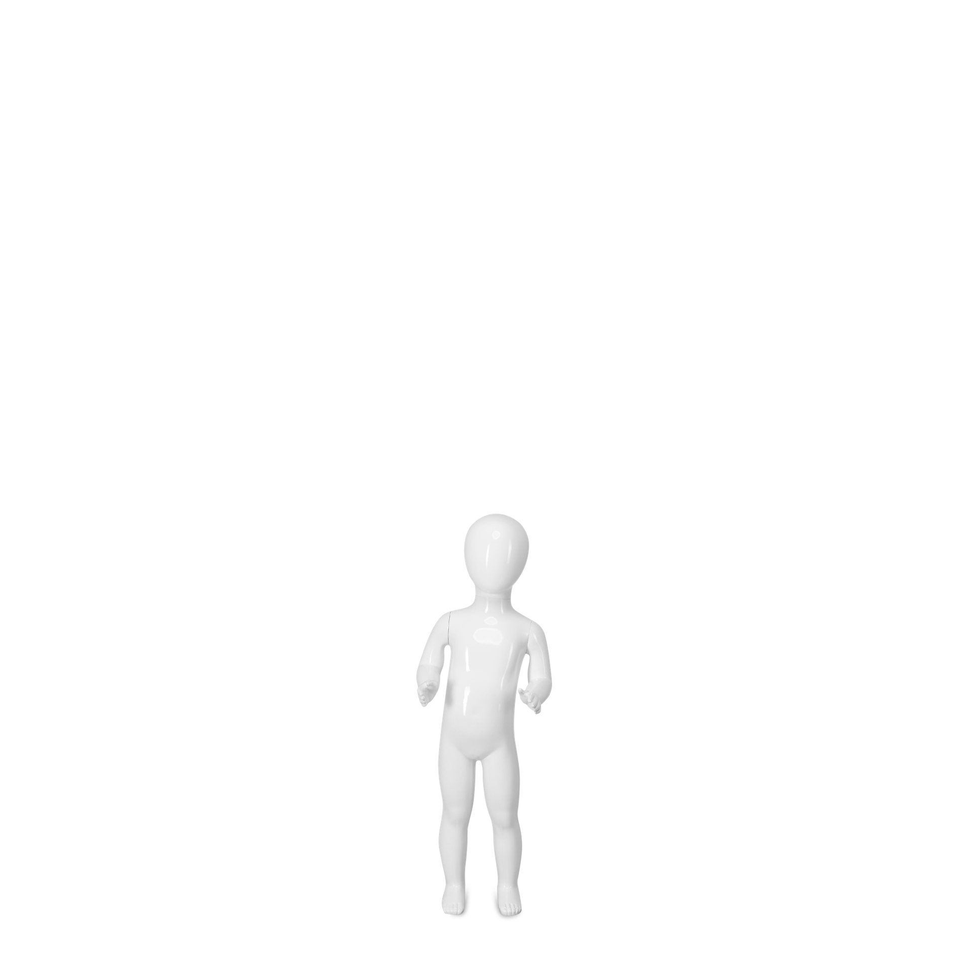 Mannequin enfant incassable, 1 an, tête abstraite, mannequin recyclable en plastique ABS, blanc brillant, pose 11