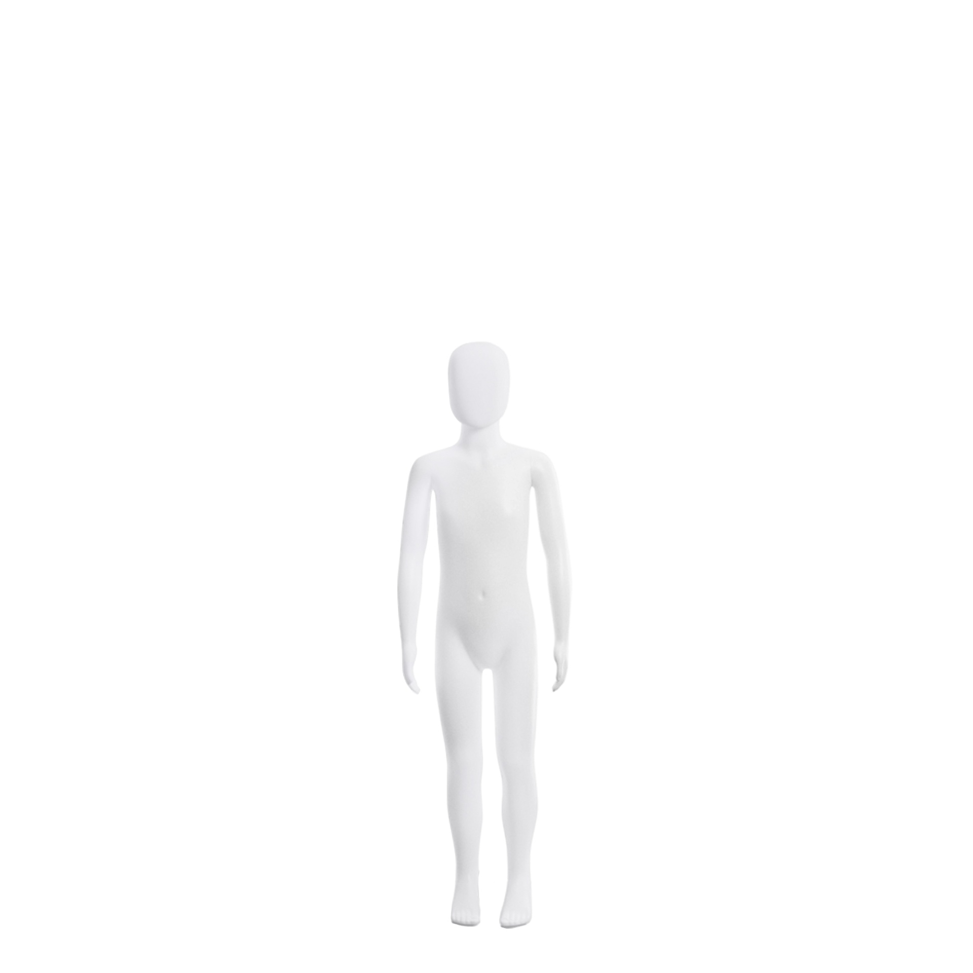 Unbreakable child mannequin, 5-6 years abstract head, recyclable mannequin made from ABS plastic, matte white, pose 1