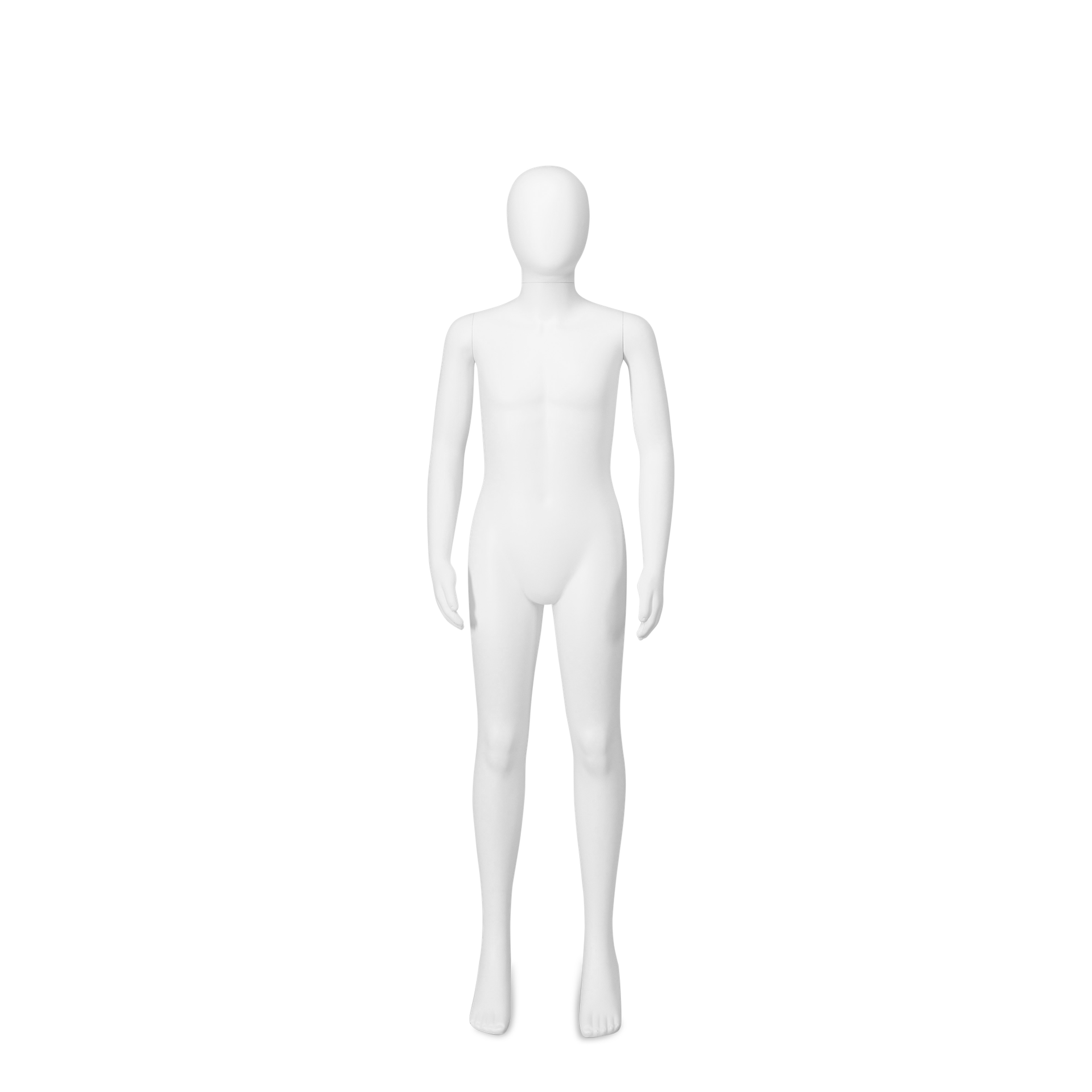 Unbreakable child mannequin, 10 years abstract head, recyclable mannequin made from ABS plastic, matte white, pose 9