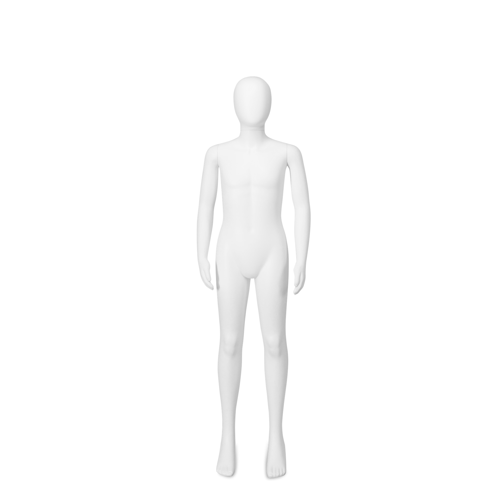 Unbreakable child mannequin, 10 years abstract head, recyclable mannequin made from ABS plastic, matte white, pose 9