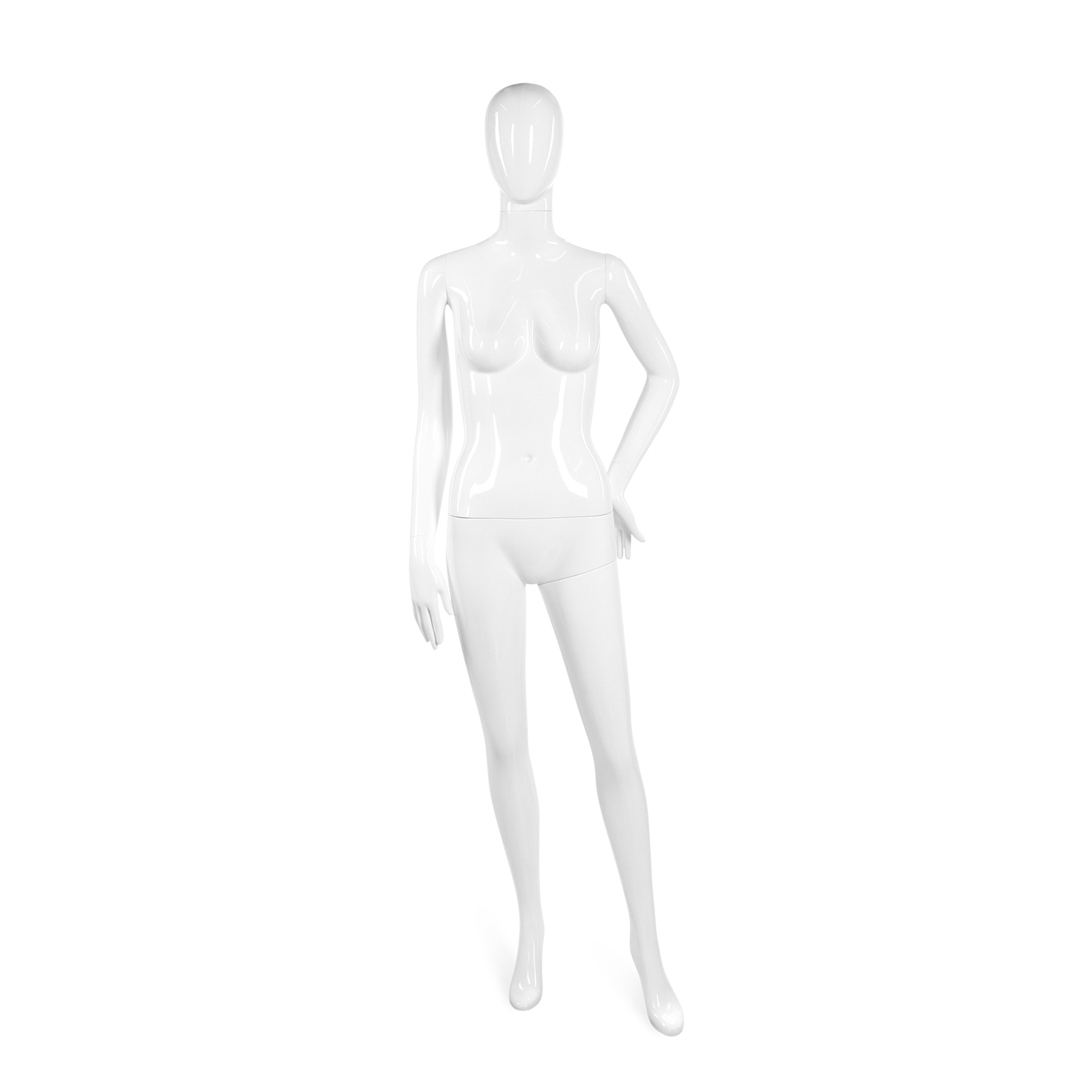 Unbreakable women's mannequin, abstract head, recyclable mannequin made of ABS plastic, glossy white, pose 20