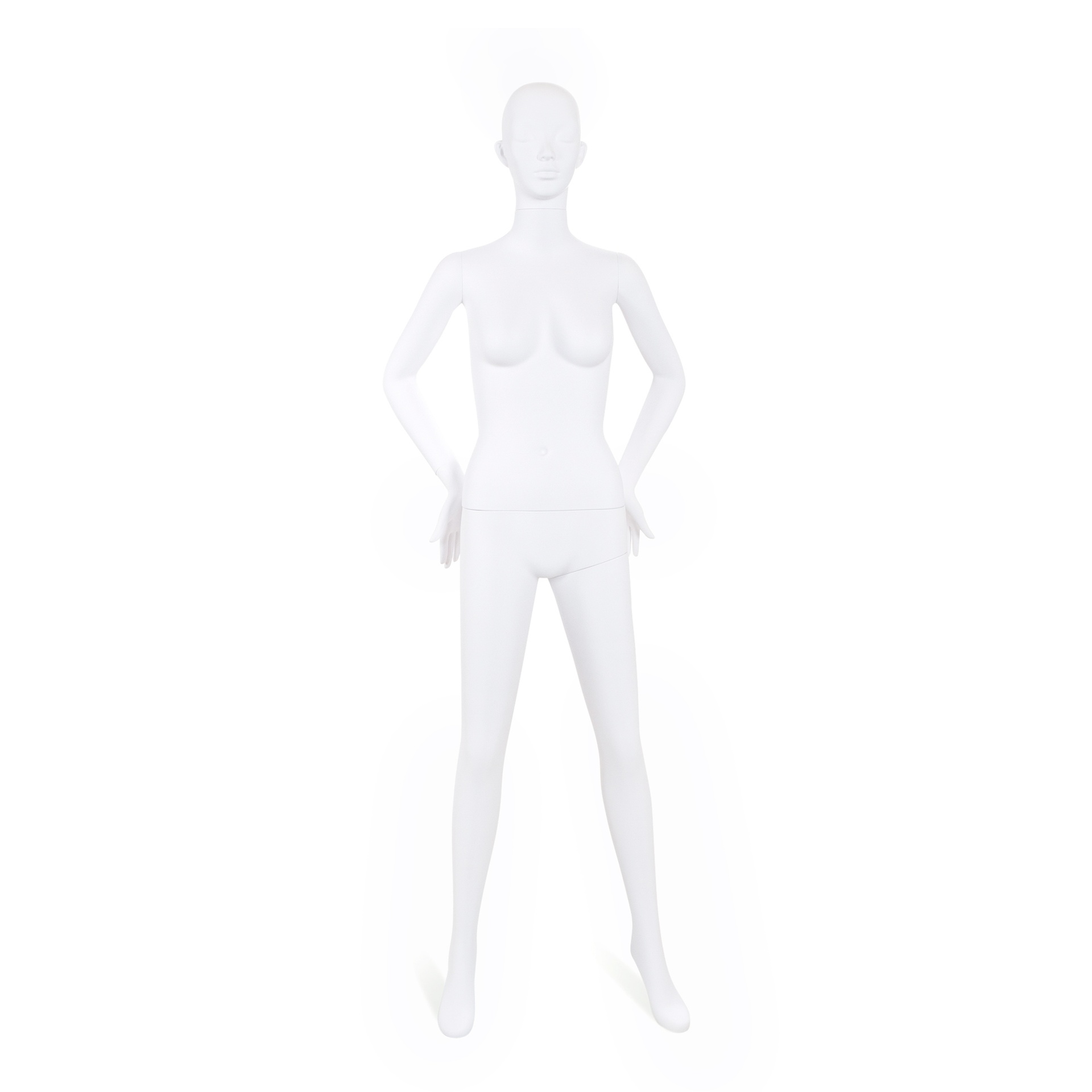 Unbreakable male mannequin, semi-abstract head, recyclable mannequin made from ABS plastic, matte white, pose 23