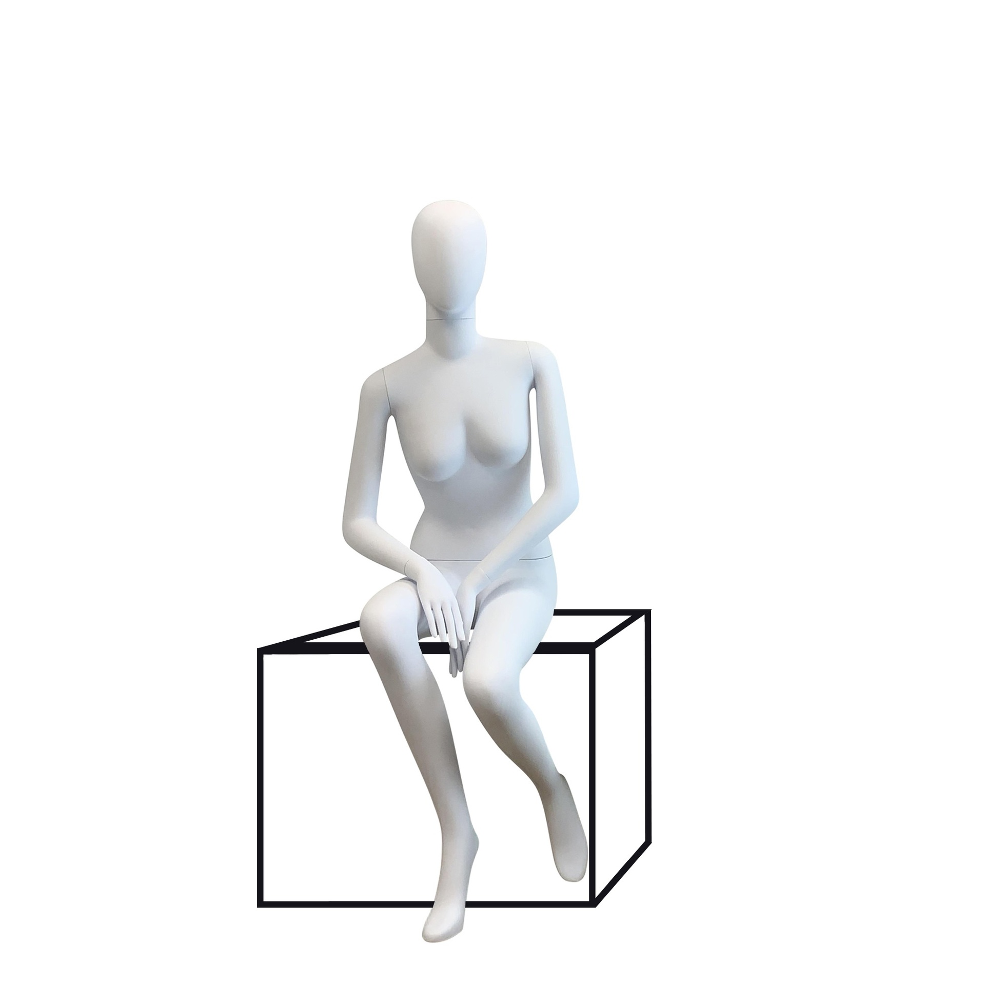 Unbreakable male mannequin, abstract head, recyclable mannequin made from ABS plastic, matte white, pose 30