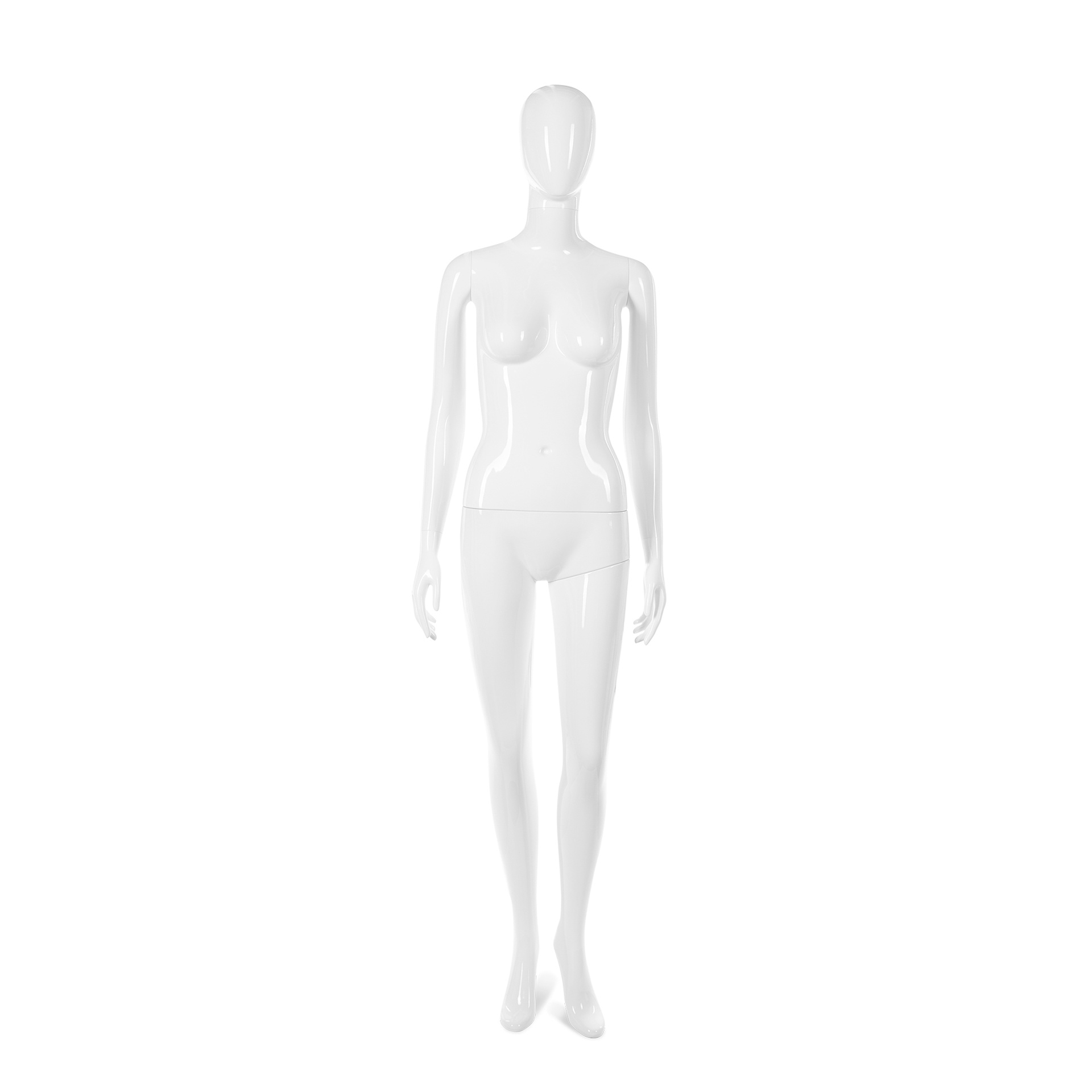 Unbreakable women's mannequin, abstract head, recyclable mannequin made of ABS plastic, glossy white, pose 37