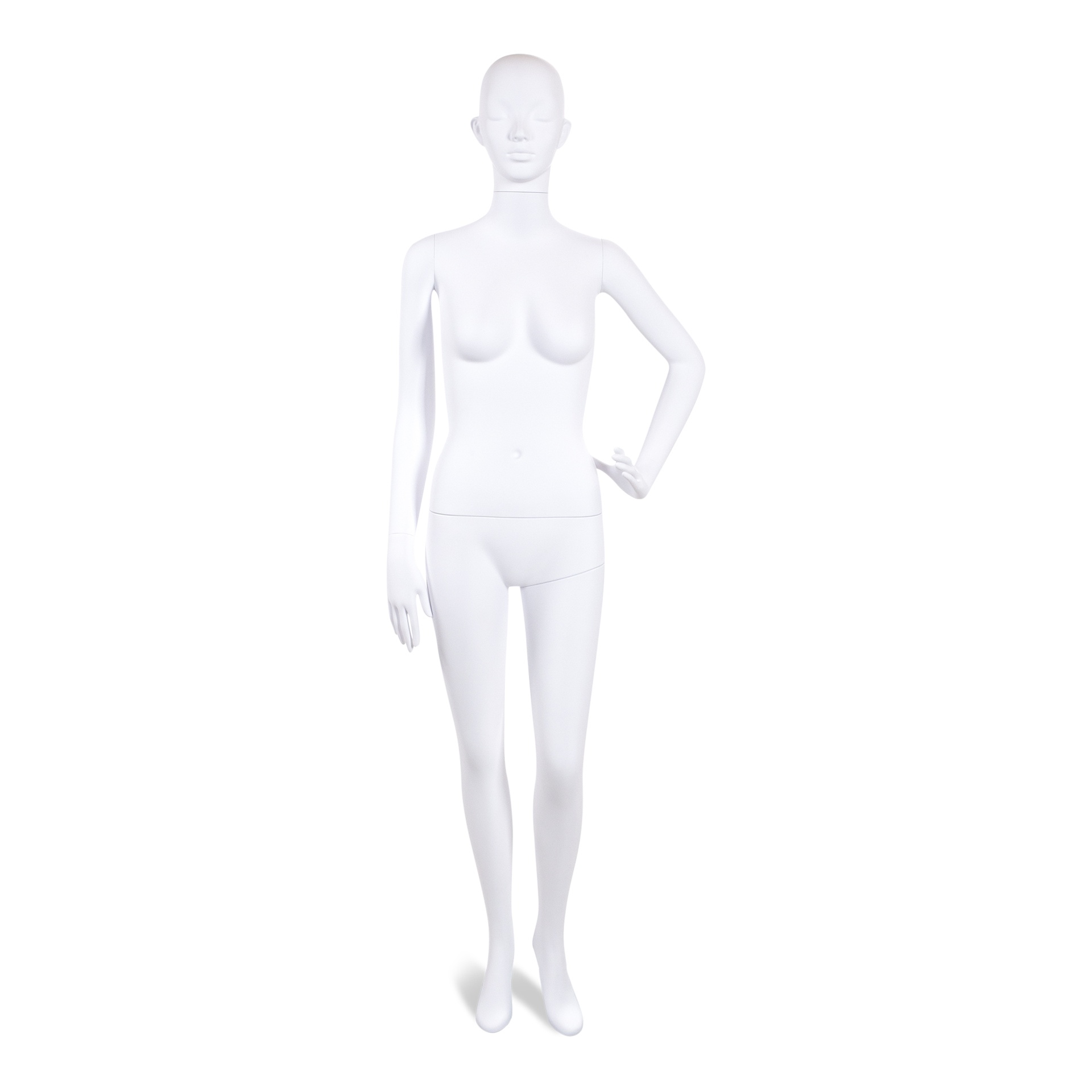 Unbreakable male mannequin, semi-abstract head, recyclable mannequin made from ABS plastic, matte white, pose 44