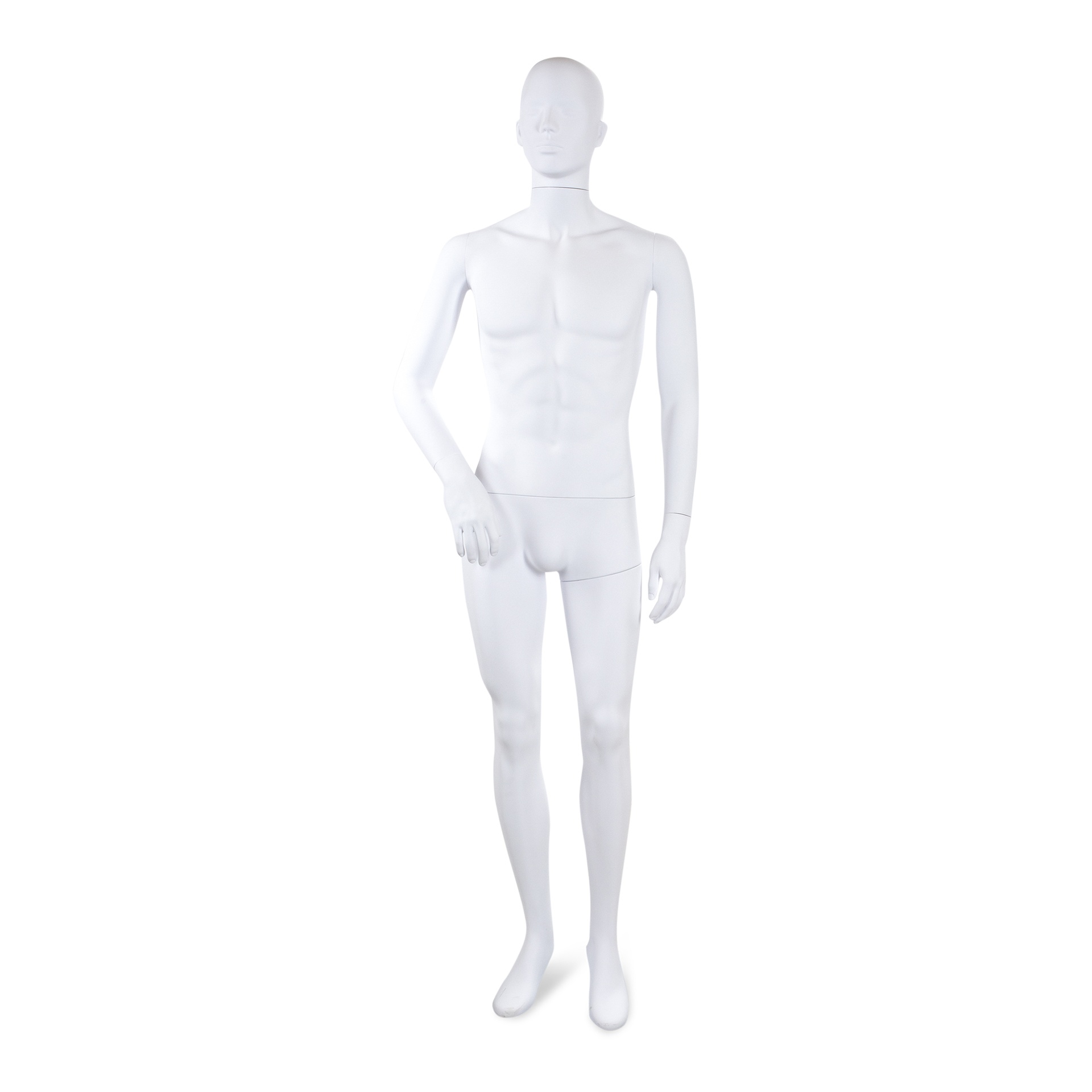 Mannequin homme incassable, tête semi-abstraite, mannequin recyclable en plastique ABS, blanc mat, pose 04