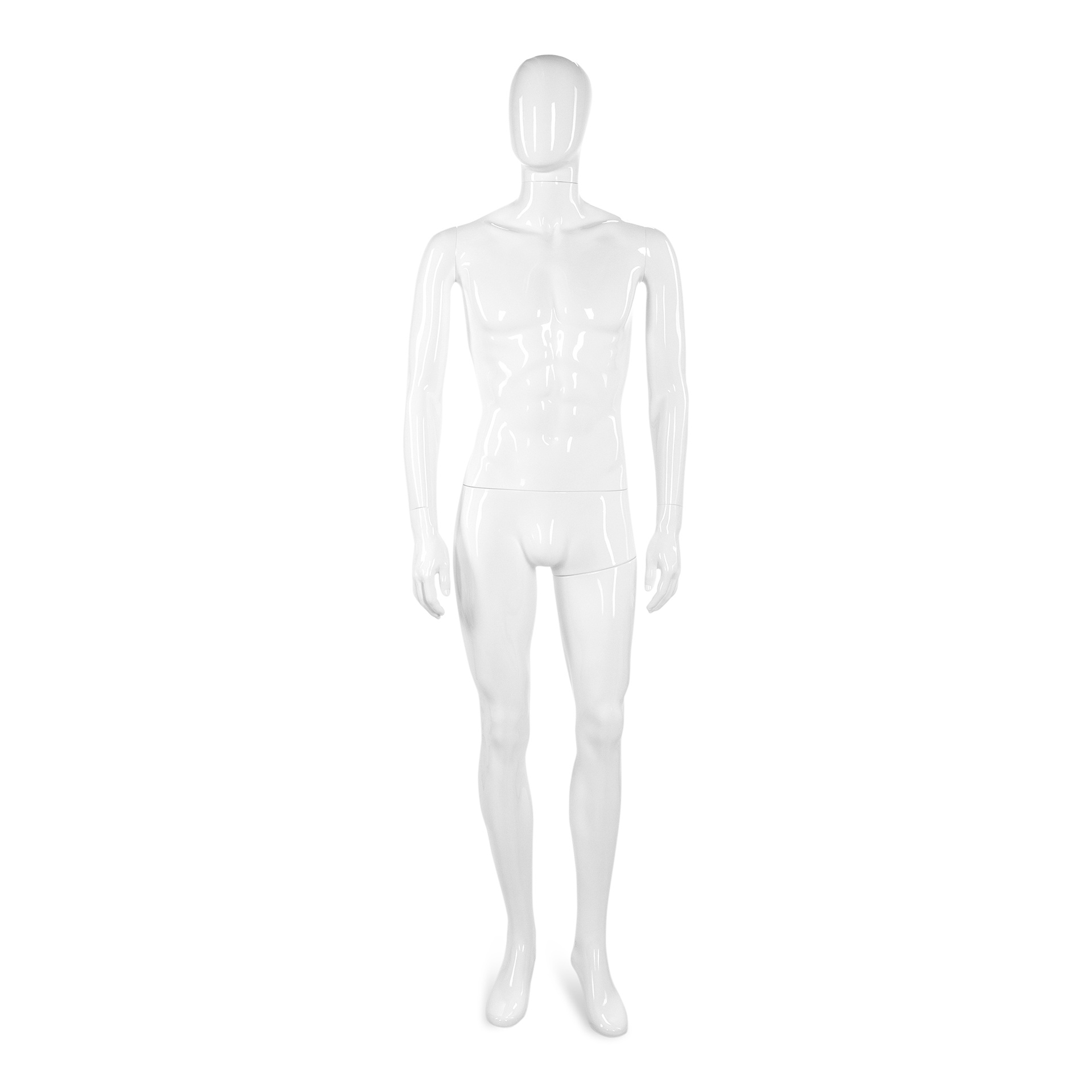 Unbreakable men's mannequin, abstract head, recyclable mannequin made of ABS plastic, glossy white, pose 05