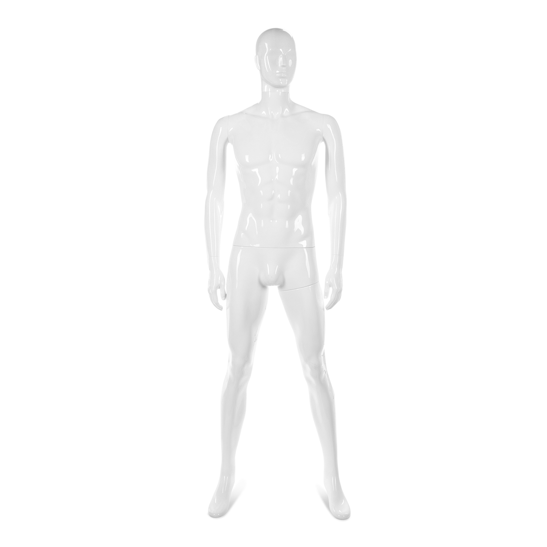 Unbreakable men's mannequin, semi-abstract head, recyclable mannequin made of ABS plastic, glossy white, pose 10