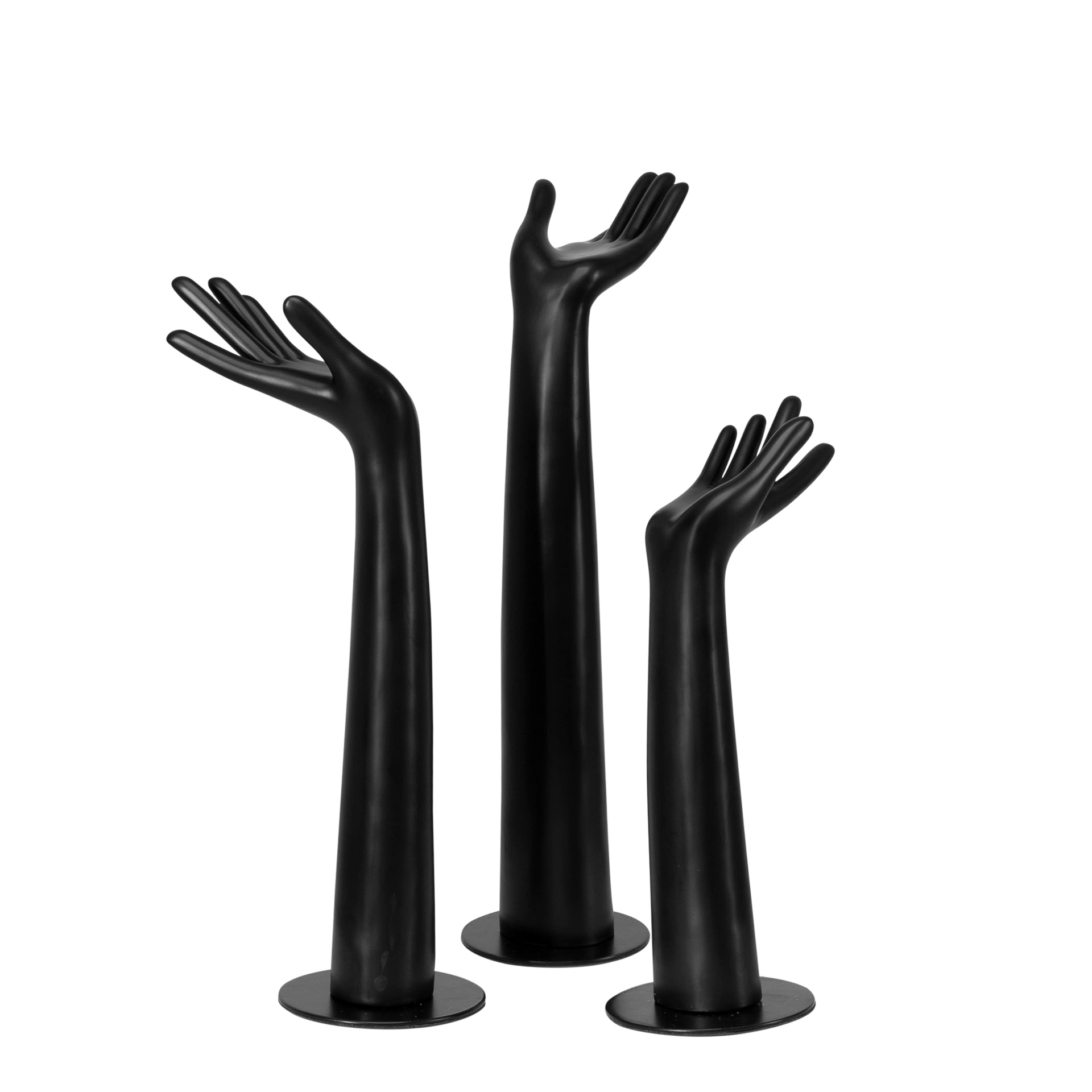 Set of 3 female display hands, plastic, black mat