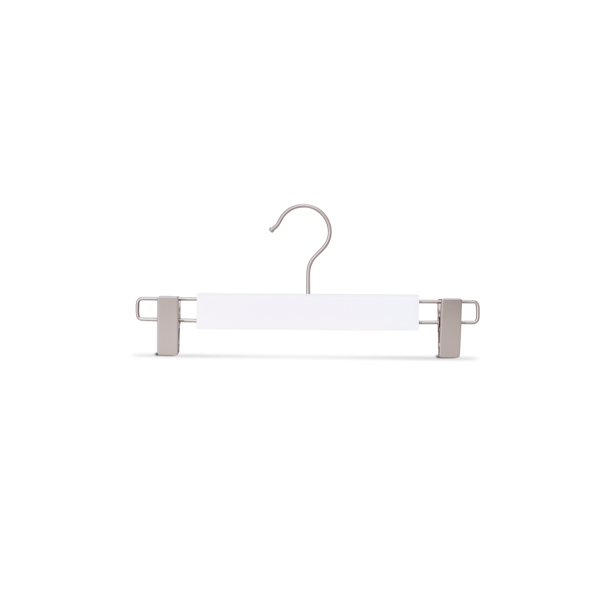 White clothes hanger with clips for children's clothes, lotus wood, white matt finish, 28 cm, matt hook - box of 100 pcs