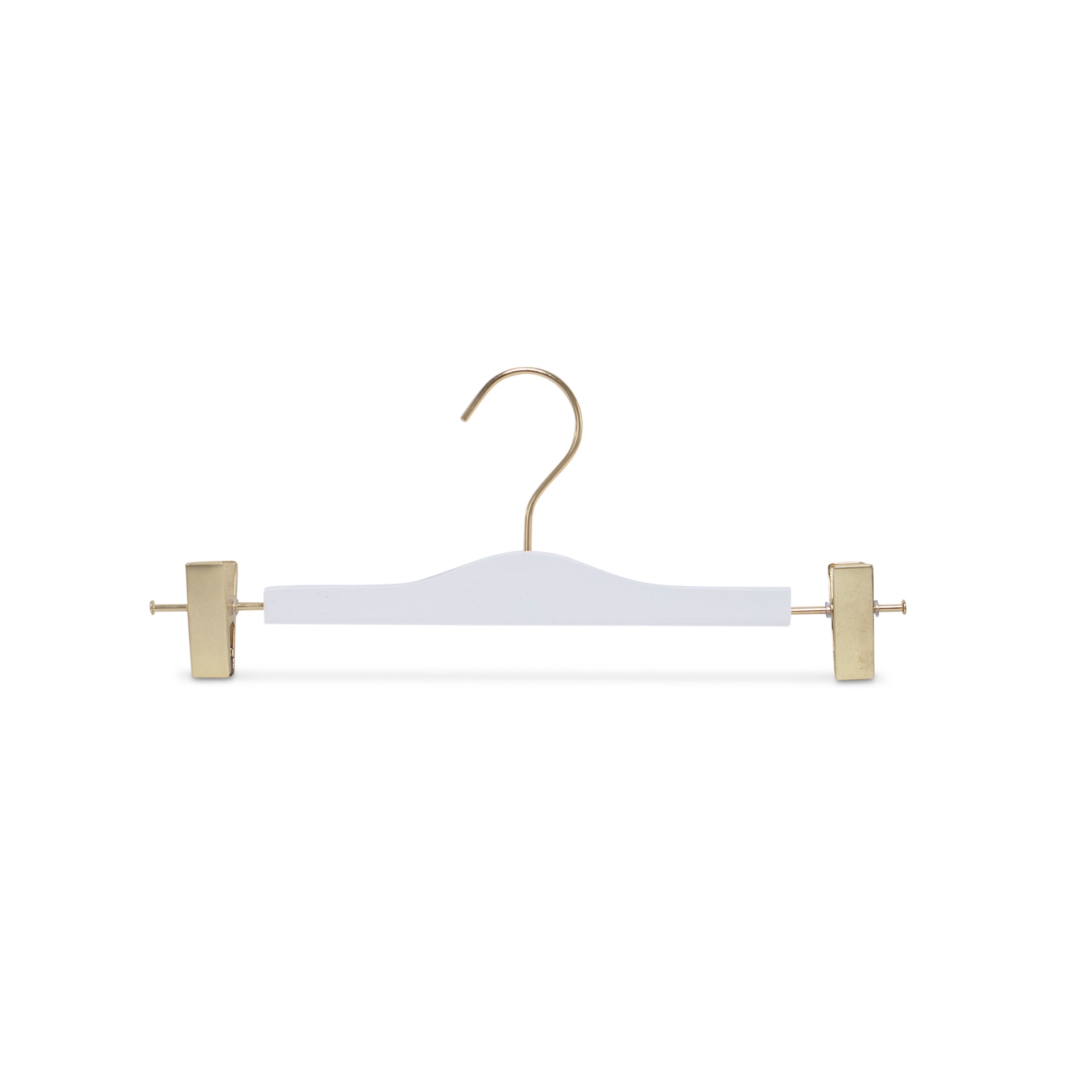 Clothing hanger with clips for adult clothes, white, 34 cm, shiny gold hook - box of 100 pieces