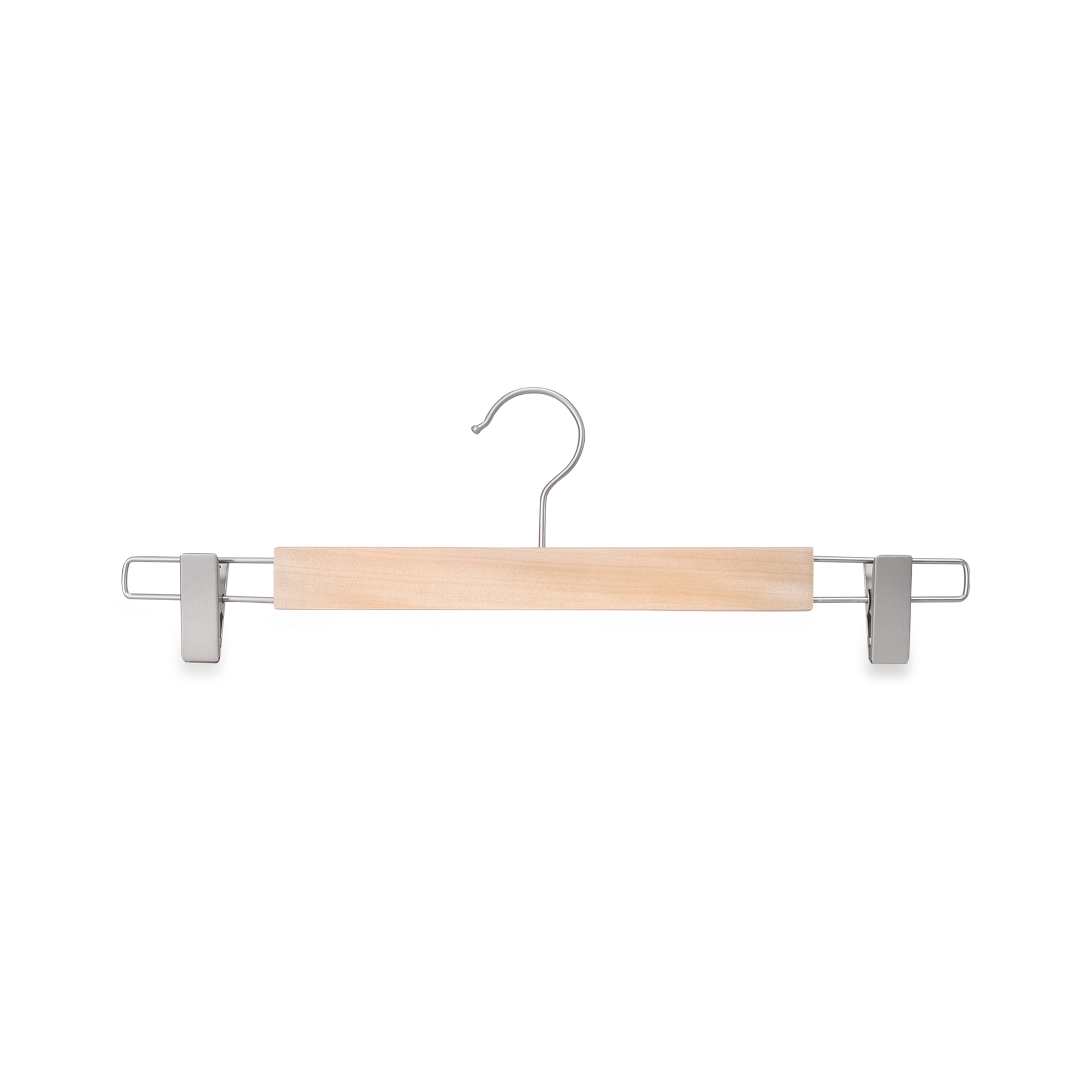 Clothes hanger with clips for adult clothes, lotus wood, clear varnish, 38 cm, matt hook - box of 100 pcs