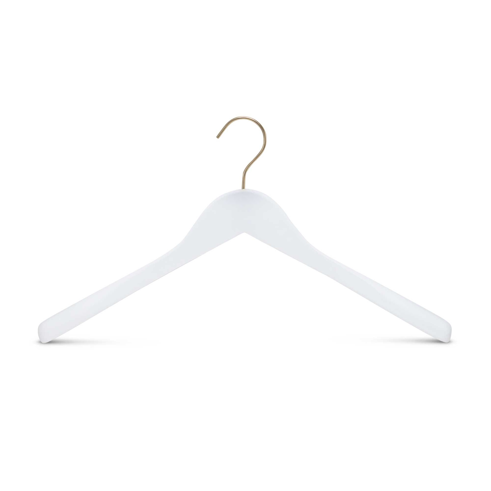 Cloth hanger, lotus wood, hook gold, white mat - caja de 50 unid.