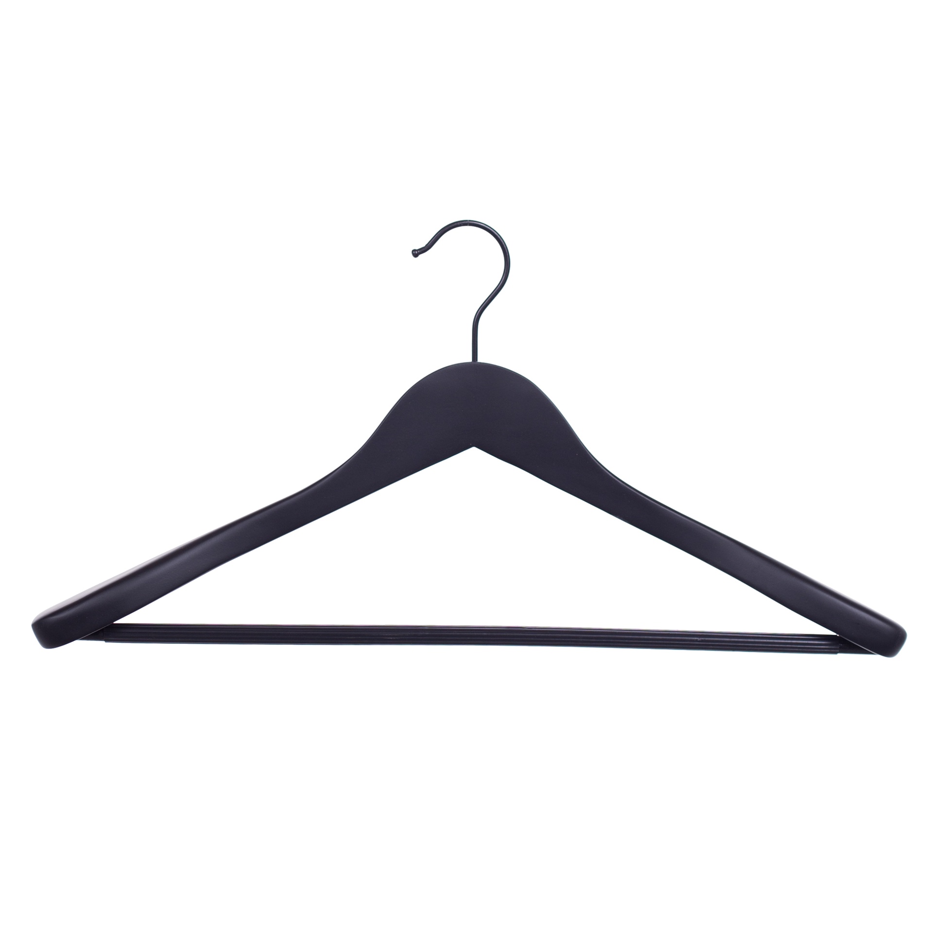 Soft touch clothes hanger for blazer and with trouser bar, 3 cm shoulder width, 44 cm, black, black hook - box of 50 pcs