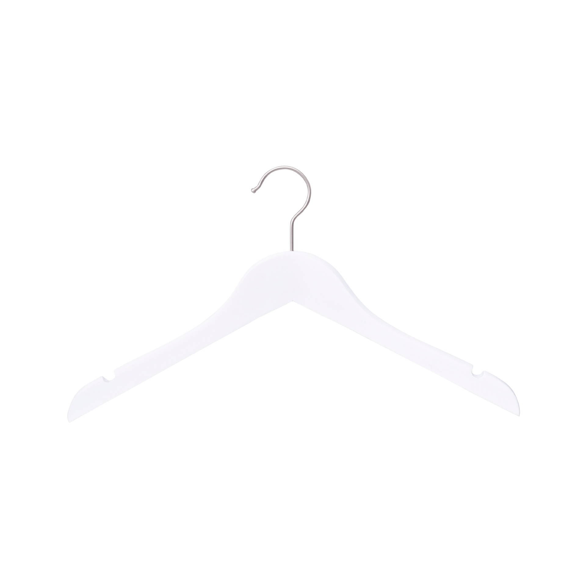 White clothes hanger for women's clothes, lotus wood, white matt finish, 38 cm, matt hook - box of 100 pcs