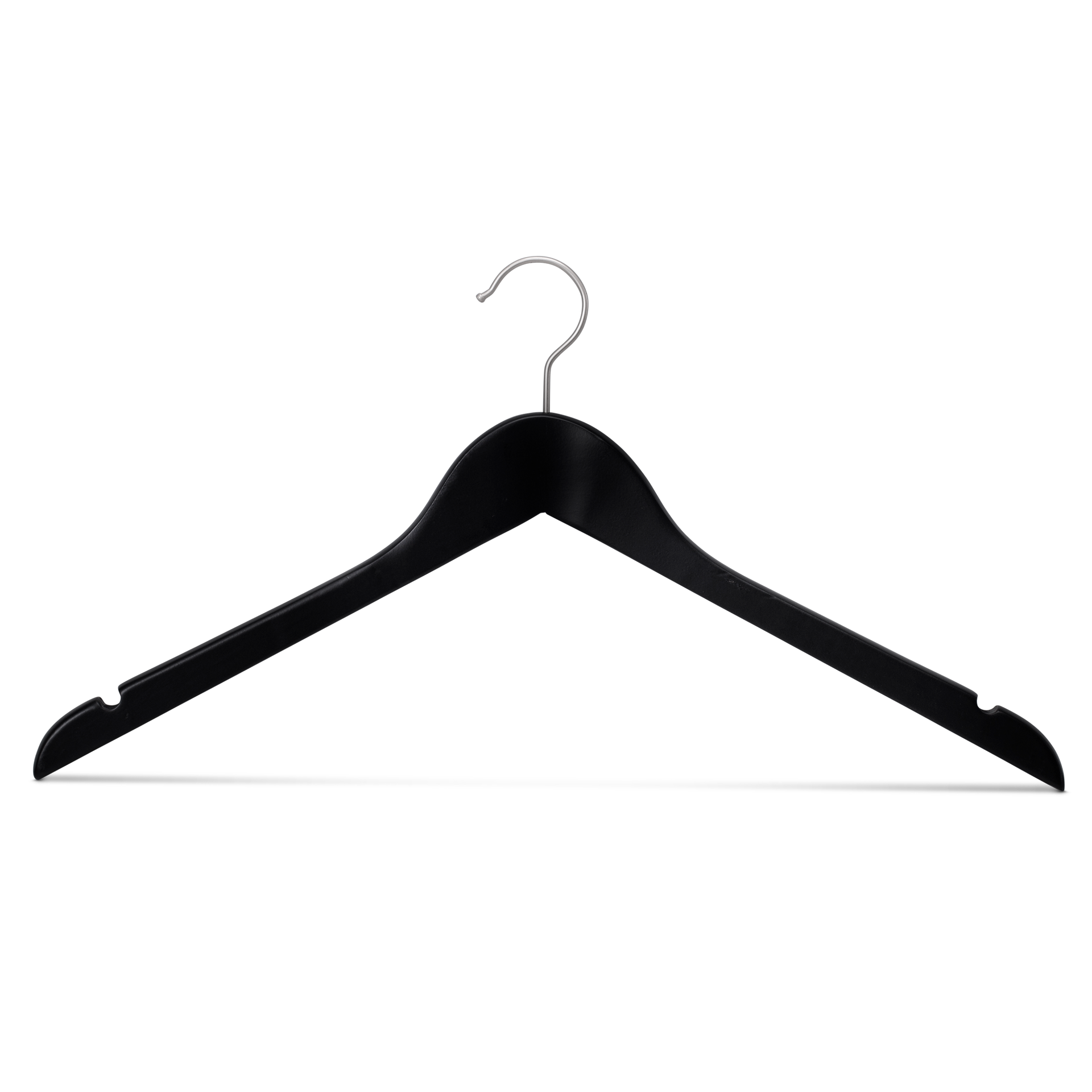 Black clothes hanger for large size clothes, lotus wood, black matt finish, 44cm, matt hook - box of 100 pcs