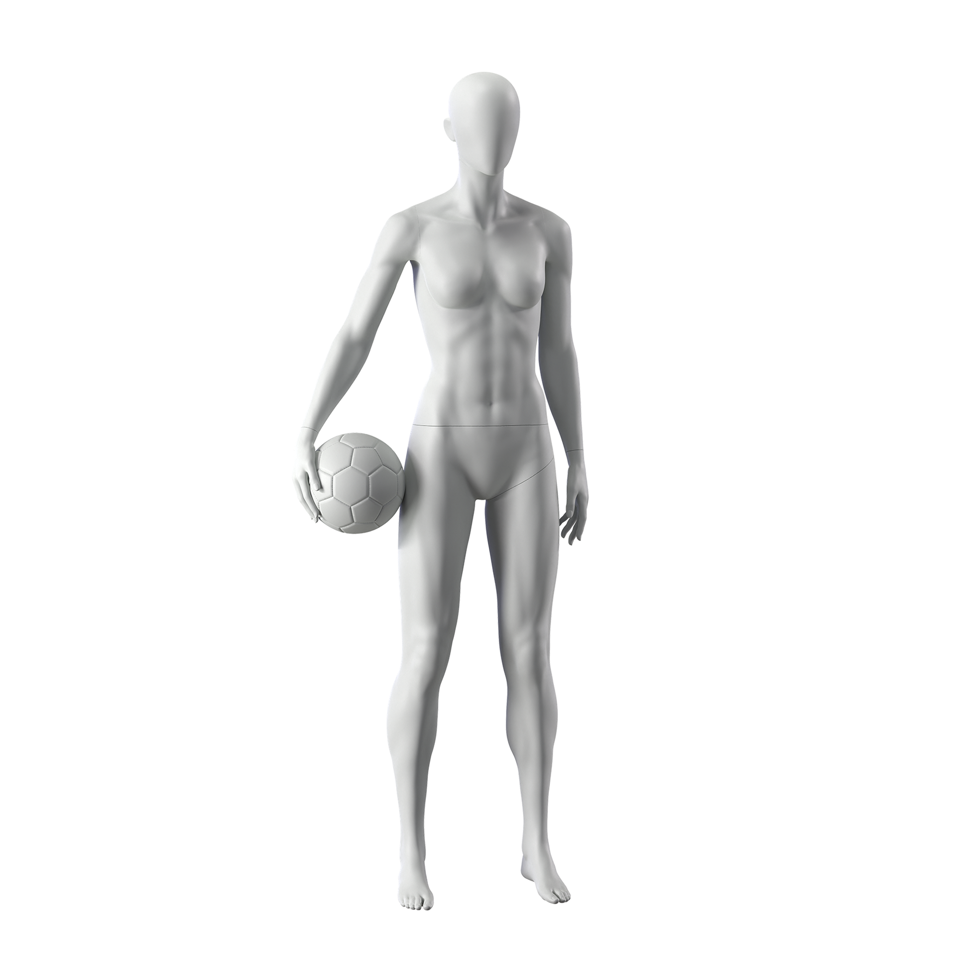 Maniquí de deporte fútbol, mujer, gris, cabeza abstracta, postura de pie 16