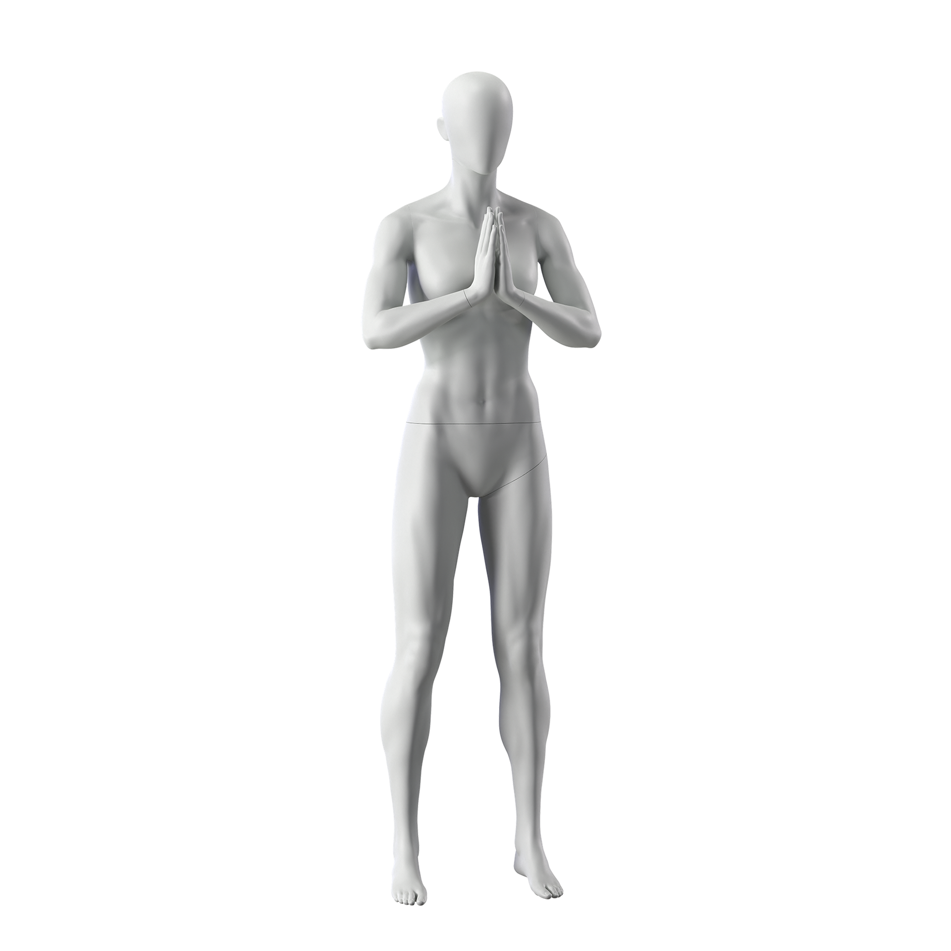 Yoga sport mannequin, female, grey, abstract head, standing pose 17