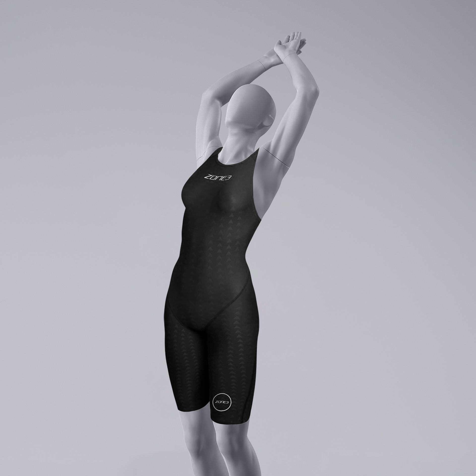 Diving sport mannequin, female, grey, abstract head, standing pose 24