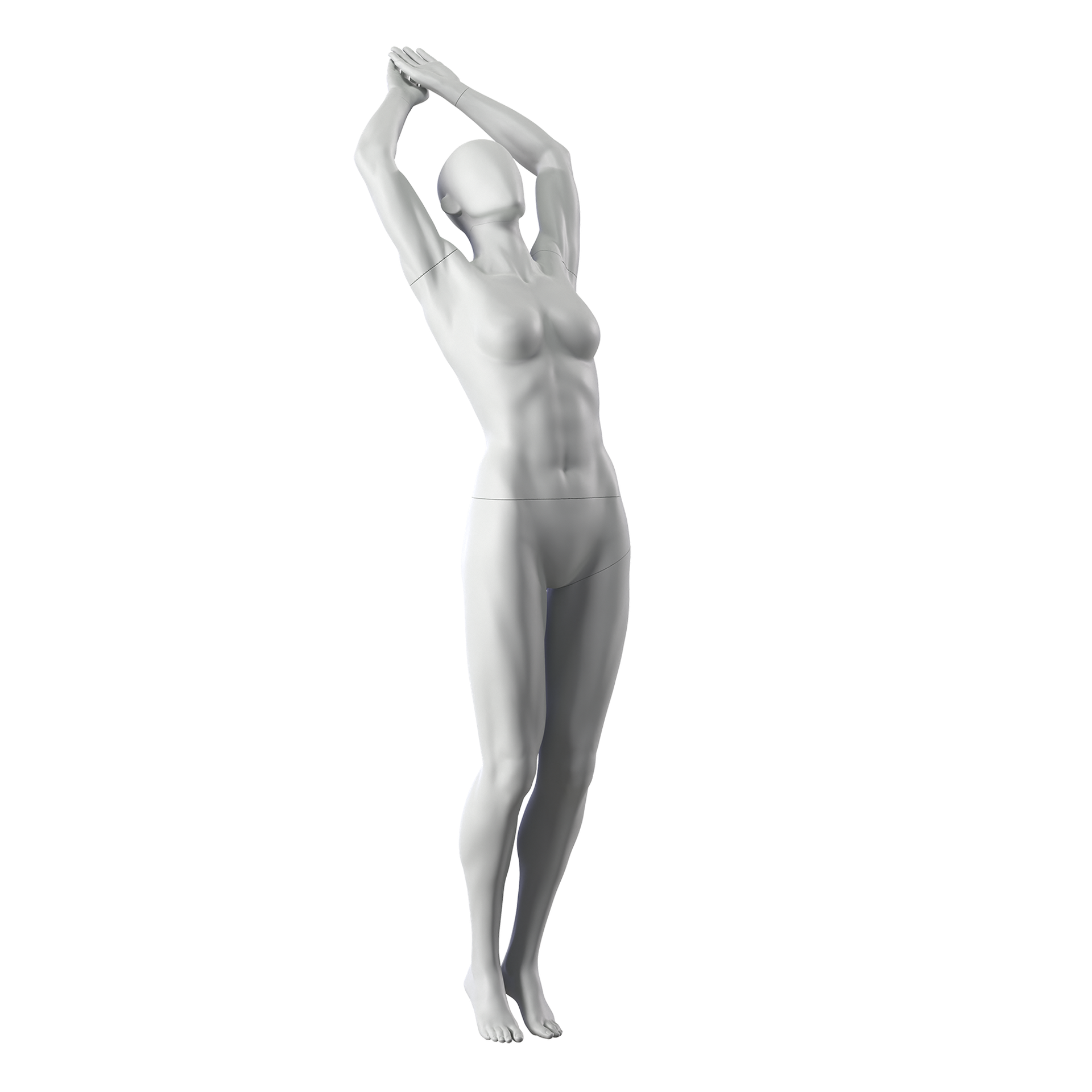 Diving sport mannequin, female, grey, abstract head, standing pose 24