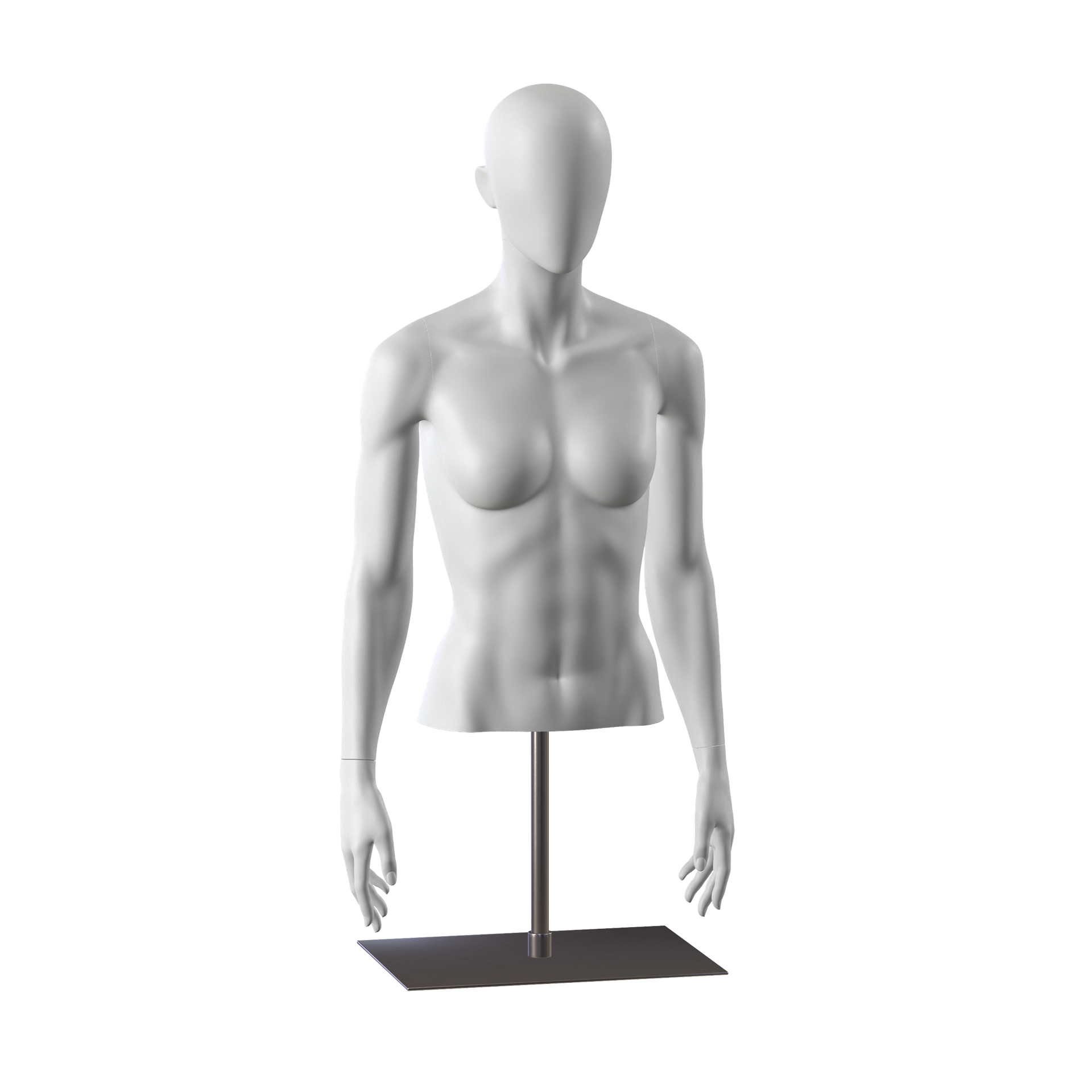 Sport bust without legs, female, grey, metal base, abstract head, pose 251